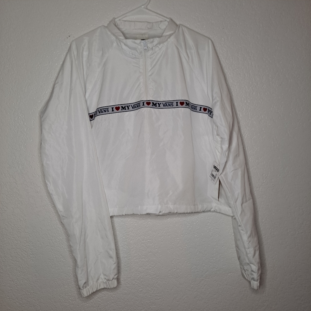 NEW Womens Vans Cropped Anorak I Heart My Vans White Windbreaker Jacket